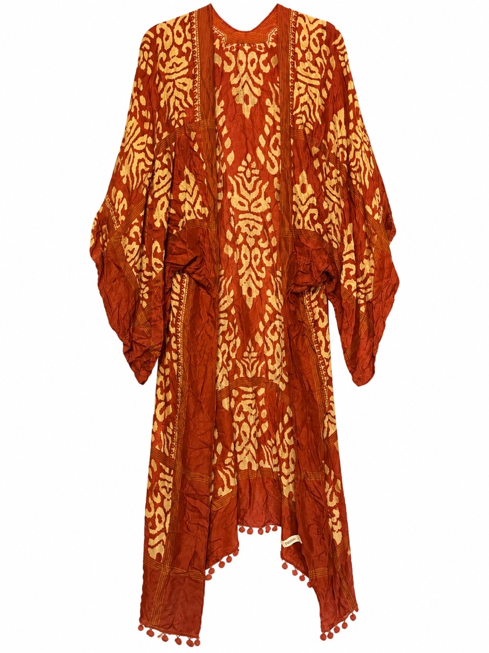 Macchia Di Ruggine Rust & Ivory Asymmetrical Kimono Duster Dress One Size
